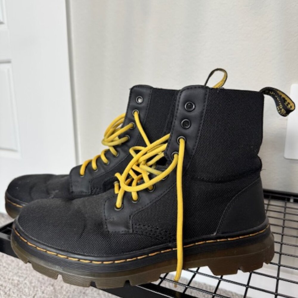 Dr. Martens Combs Tech Utility Boots – Black with Yellow Laces